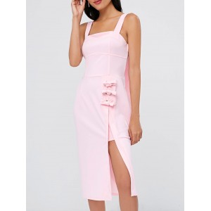 Square Neck Knee Length Dress - Pink Bubblegum